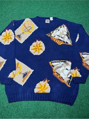 Vintage 80s Nautical Boating Yacht Sweater, Saks Fifth Avenue Pullover (XL)